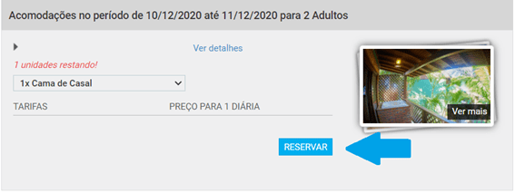 Botão Reservar ao lado da acomodação selecionada