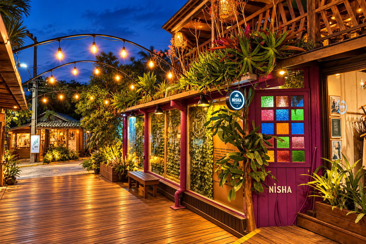 Centrinho da Praia do Rosa, com opções de lazer, gastronomia, comércio e eventos