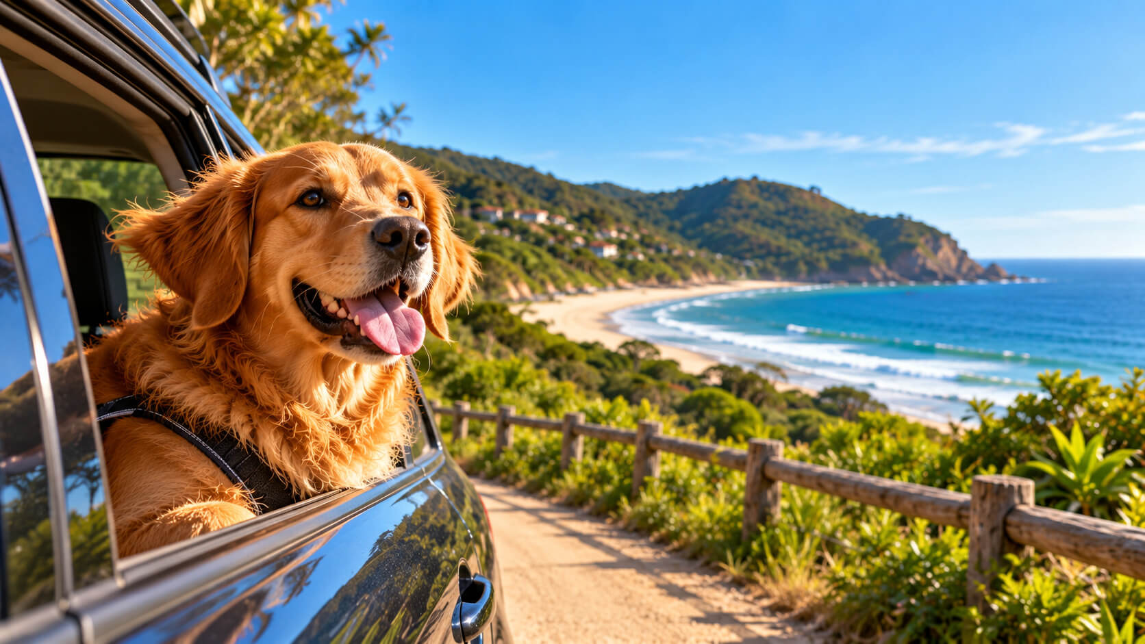Cachorro durante viagem de carro para a Praia do Rosa, Santa Catarina